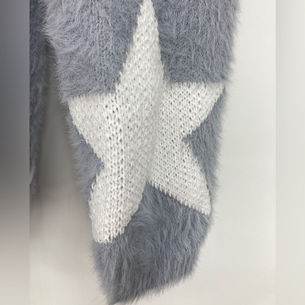 Cliche Fuzzy Star Soft Sweater Grey/White Color Size L - Picture 4 of 7
